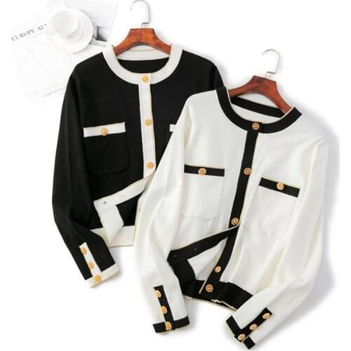 Womens Cardigan Knitted Korean Fashion Patchwork Sweater for Women Winter Long Sleeve o-neck Casual Knitwear Coats Vintage