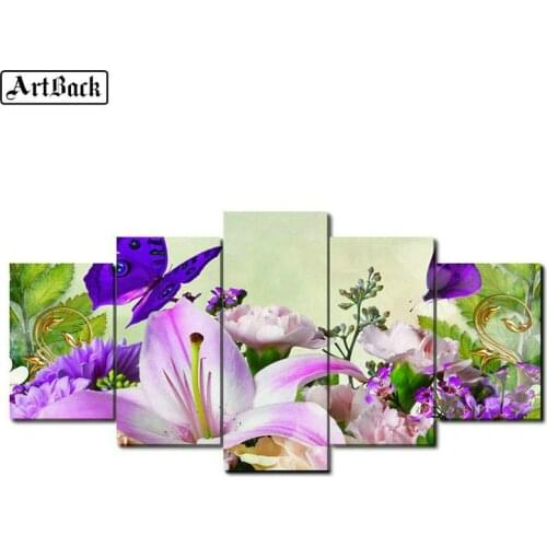 Five spell diamond painting flowers cross stitch full square butterfly lily 3d resin rhinestone diamond mosaic sewing art