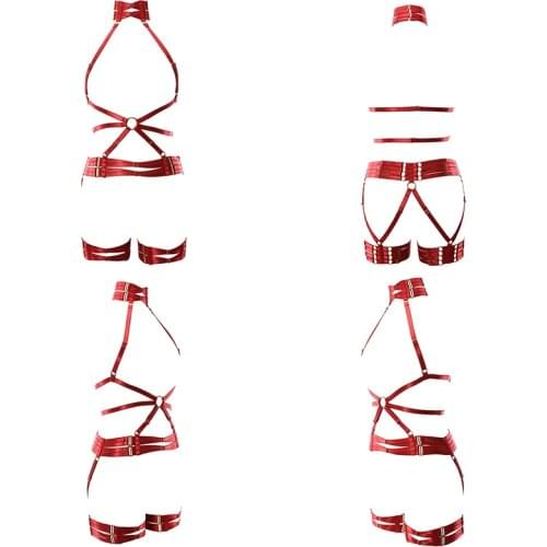 New fashion sexy bondage red lingerie female gothic tight bra open cup bra bra set underwear garter belt