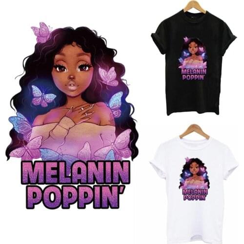 Beauty Black Girl Thermo Heat Transfer Sticker On Clothes DIY A-level Washable Glisten Iron-on Patches For Clothes Applique