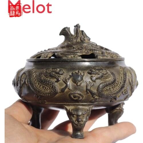 Incense Burner Pure Copper Feng Shui Incense Burner Fortune Incense Burner Two Dragon Playing Beads Incense Burner Aroma