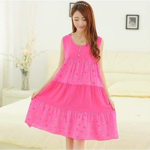 Summer Womens Cotton Sleepdress Adult Silk Cotton Sleeveless Nightdress Female Extended Loose Homewear B-6708