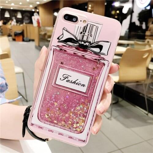 Fashion Luxury Girl Pink Perfume Bottle For iPhone X XR XS Max Quicksand Hard Plastic Case For iPhone 6 6s 6Plus 7 8 Plus