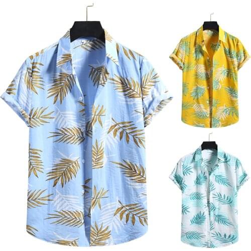 Men Shirt Ethnic Printed Shirts Summer Retro Hawaiian Hombre Streetwear Short Sleeves Loose Button Cotton Linen Blouse Camisa