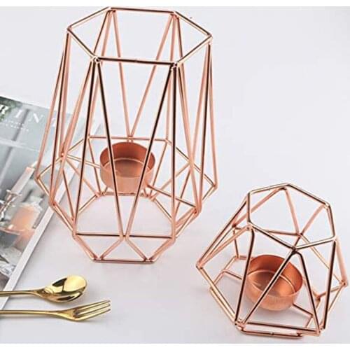Set of 2 Geometric Metal Tealight Candle Holders for Living Room & Bathroom Decorations - Centerpieces for Wedding & Dining