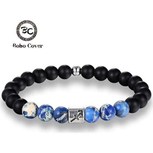New 12 Zodiac Sign 8mm Matte Stone Blue Beads Bracelets Vintage Constellation Horoscope Strand Bracelets Jewelry For Women Gifts