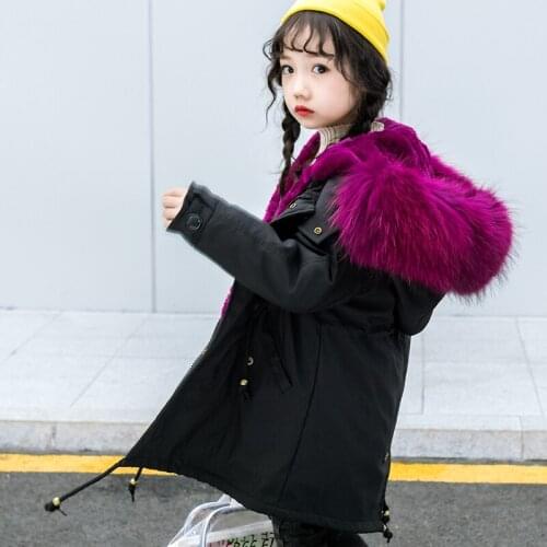 2020 New Winter Boys Girls Real Fur Parka Coat Kids Natural Childrens Fur Jacket Rabbit Fur Liner Long Fur Warm Thick Jacket