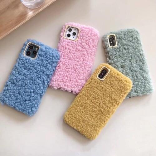 Solid Color Fake Teddy Plush Phone Case for iPhone XR XS MAX X 10 Case for iPhone 7 8 6 6s plus 11 Pro Max Furry Fur TPU Cover