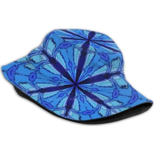 Star Radiant Blue Foldable Panama Bucket Hat Cap Star Flower Calm Dream Centering Spirit Blue Peace