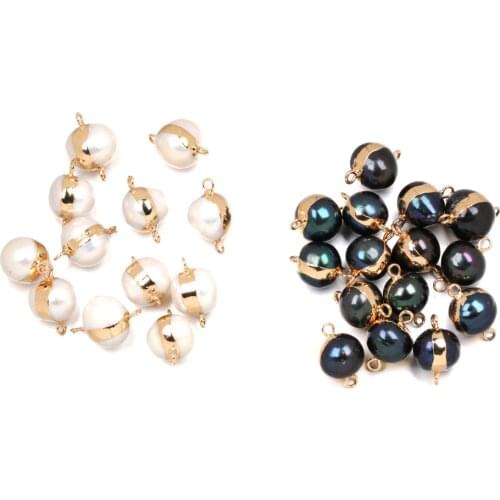 Natural Freshwater Pearl Pendants Ball Shape Double Hole Connector Charms for Jewelry Making DIY Bracelet Necklaces Earrings
