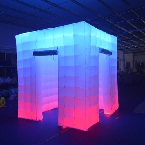 Portable Photo Booth Inflatable LED Cube Tent Enclosure with 17 Colors Changing Strip Lights for Wedding Party Rental (1 logo)
