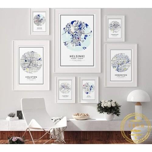 World City Travel Map Poster Paris Rome Vienna Wall Art Canvas Print Nordic Decorative Picture for Home Interior Paintings Decor