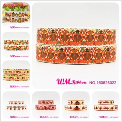 Q&N ribbon 7/8inch 22mm Thanksgiving Halloween "Turkey" Printed grosgrain ribbon 50yds/roll free shipping for hair bow headband