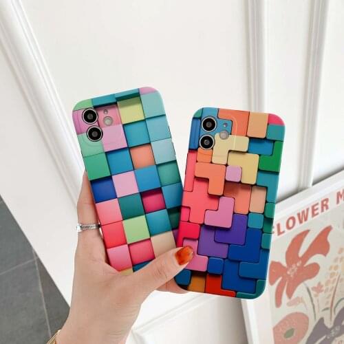 Colorful Block Squard Phone Cases for iPhone 12 11 Pro Max Mimin IDM Soft Cover for iPhone X XR XS Max 7 8 Plus Se 2020 Capa