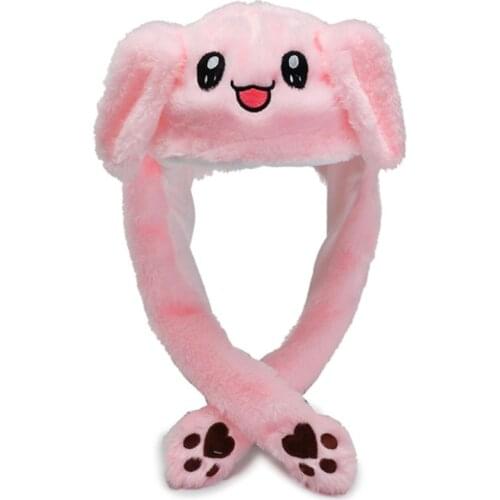 Cartoon Rabbit Animal Plush Hat LED Light Up Moving Bunny Ears Warm Cosplay Cap N58F