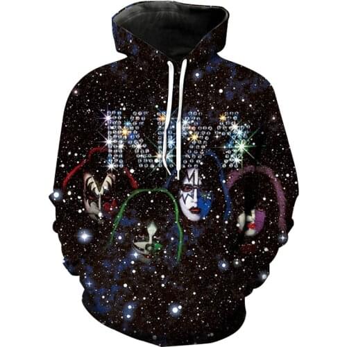 Kiss Music Band Hoodies 3D Print Men Women Fashion Streetwear Hard Rock Heavy Metal Hooded Sweatshirt Pullover Hoodie Tops Coat