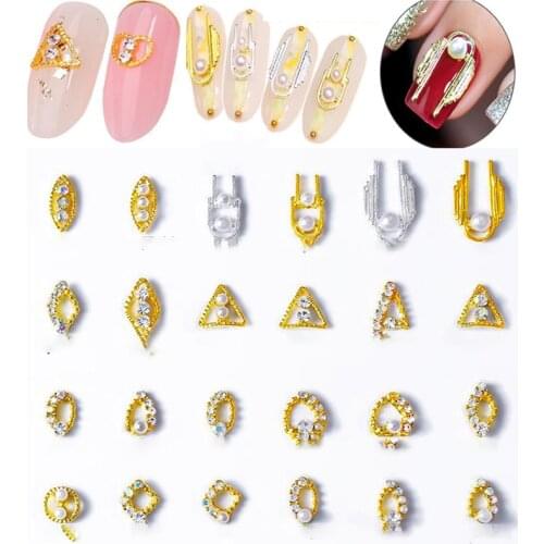 10PCS "u"shape Metal Nail Alloy Japanese Trend Nail Art Alloy With Pearls Rhinestones Studs Supplies DIY Nail Decorations je28