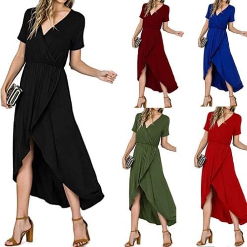 Foreign trade new Amazon eBay European and American womens summer short-sleeved V-neck sexy slim elegant dress
