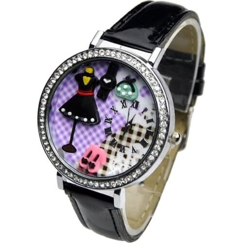 Top Black Dress Korean Fashion 3D mini clay watch women rhinestone wristwatch Girl Crystal analog quartz