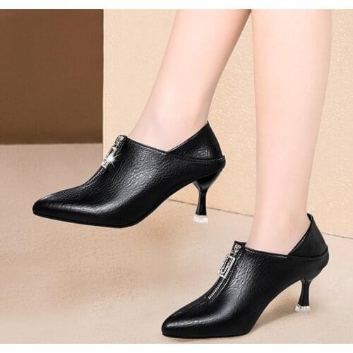 Spring Autumn High Heels Women New Fashion Rhinestone Shoes Woman Pumps Elegant Thin Heel Black Pointed Female Shoes