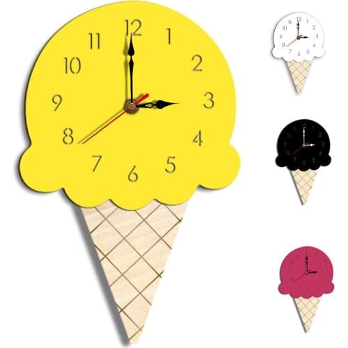 3d Wall Clock Wood Cartoon for Living Room Kids Children Rooms Acrylic Ice Cream Modern Design Clocks for Home Decor
