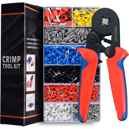 4 Sides 0.25-10+1200 Terminalcrimping Pliers 1200pcs Terminals for Tube Type Needle Type Terminal Crimp Self-adjusting Tool