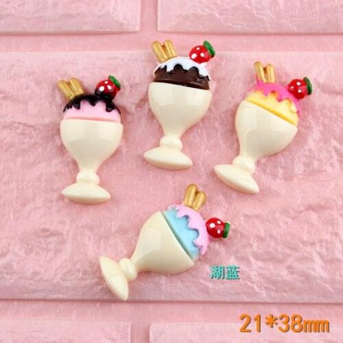 Newest 21*38mm Cute Kawaii Cup Ice Cream Resin Cabochon Cute DIY Jewelry Findings Ornament Clay Beading Material 40pcs