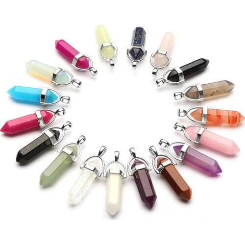 5Pcs/pack 8x42mm Necklace Pendants Natural Semi-precious Stone Six Angle Pendant Hexagon Crystal The Diamond Bullet Accessories