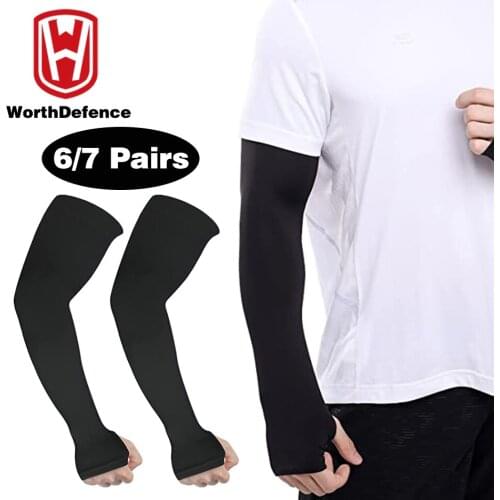 Worthdefence 6/7 Pairs Compression Arm Sleeve Cuff Sun UV Protection Cover Men Women Mangas Arm Warmers Summer Running Cycling