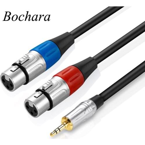 Bochara 3.5mm Stereo Jack Male to Dual XLR Female OFC Audio Cable Foil+Braided Shielded 1m 2m 3m