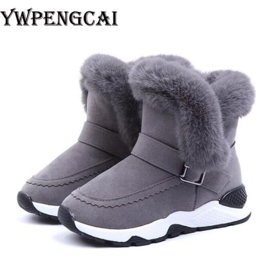 Turned-Over Edge Fur Kids Boots Solid Colors Thicken Winter Boots For Girls Size 26-36 Warm Plush Girls Snow Boots #8LU0136