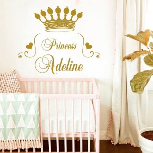 Home Decor Quote Princess Crown Wall Decal Heart Custom Personalize Name Monogram Baby Girl Nursery Room Vinyl Sticker M-82