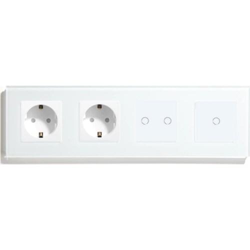 BSEED Double EU Standard Socket With Touch Switch 1 Gang 2 Gang White Black Colors