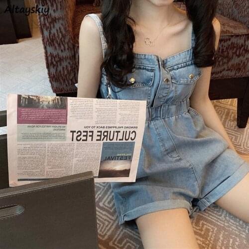 Denim Rompers Women Daily Fashion Summer High Waist Comfortable Streetwear Retro Ladies Clothing Female Slim Ulzzang Pockets New
