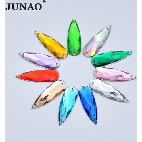 JUNAO 10*30mm Large Sewing Drop Rhinestone Applique Sew On AB Crystal Stone Flatback Acrylic Strass for Clothes Needlework