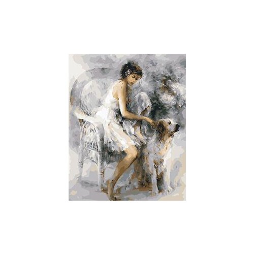MaHuaf-W530 lady and dog DIY oil painting by numbers on canvas hand painted picture 40x50cm Framed for home decor