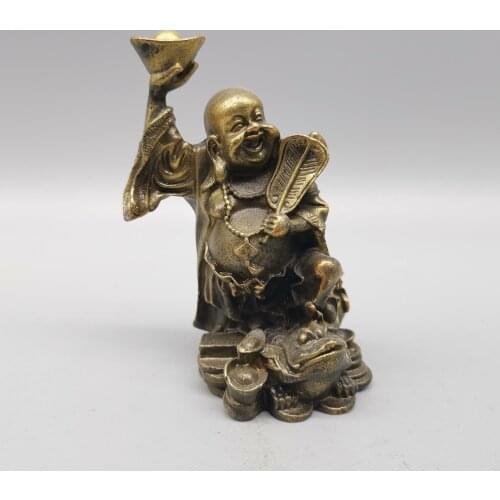 Collection Chinese Brass Carved Maitreya Buddha Send Treasure Exquisite Small Buddha Metal Crafts Home Decoration