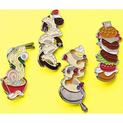 Chinese traditional food Enamel Pin Delicious dumpling pie noodles hamburger Lapel Brooch gift for chef pastry maker Badge