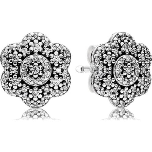 Classic 925 Sterling Silver Oriental Blossom Earrings with Clear CZ Stud Earrings for women Fashion Jewelry