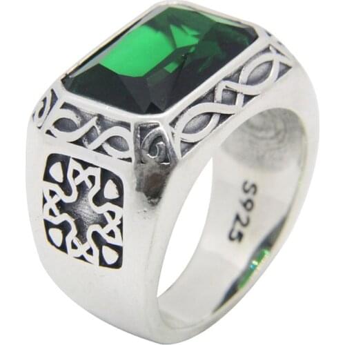 Size 6-12 Punk 925 Sterling Silver Green Eye Ring S925 Fashion Jewelry Green Stone Cross Silver Ring