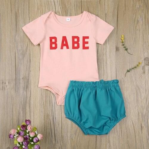 0-24M Cute Baby Girls Boys Clothes Sets Letter Printed Short Sleeve Romper Ruffles Elastic Shorts