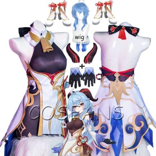 Anime Genshin Impact Ganyu Cosplay Costume Game Suit Dress Uniform Initial Five Stars Gan Yu Halloween Cosplay Wig shoe headwear