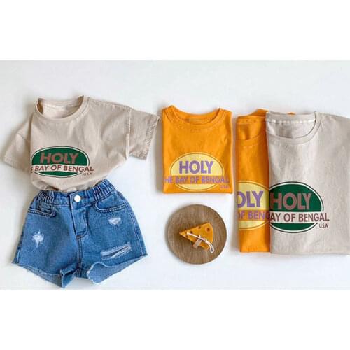 7045 Summer New Baby Kids Top Simple Fashionable Letter Loose Comfortable Cotton Boys And Girls Leisure Short Sleeve T Shirts