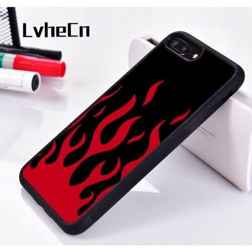 LvheCn 5 5S SE 6 6S Soft TPU Silicone Rubber phone case cover for iPhone 7 8 plus X Xs 11 Pro Max XR Flame Pattern Black Red