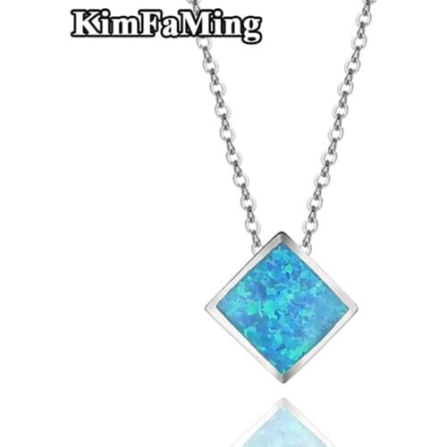Simple Design Fine Jewelry Sterling Silver Opal Square Pendant Necklace Uisex Office OPP138