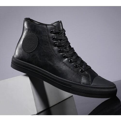 Mens casual shoes high-top leather fashion winter large size 46 plus velvet cotton shoes sports shoes gray cool students