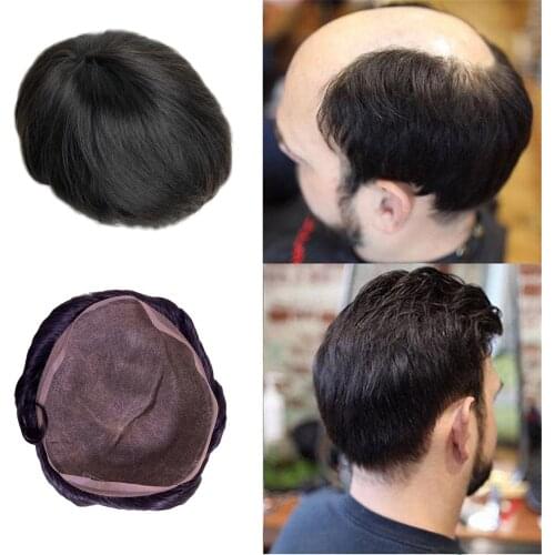 BYMC Transparent Lace Full Lace Indian Natural Looking Men Wig Replacement Systems Remy Hair 6inch Free Part