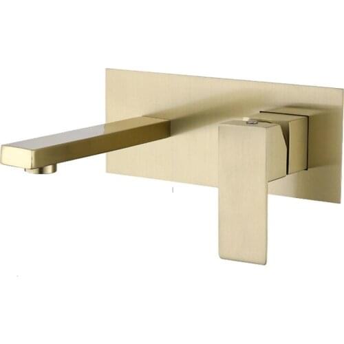 Brshed Gold Bathroom Squar Basin Faucet Wall Mounted Hot Cold Mixer Tap With Embedded Box Wall-Mounted Concealed Faucet