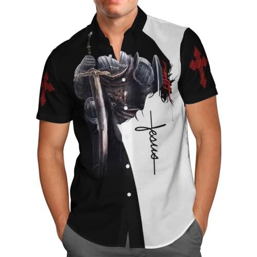 God Christian Jesus Templar knight 3D Beach Hawaiian 2021 Summer Shirt Short Sleeve Shirt Streetwear Oversized 5XL Camisa Social