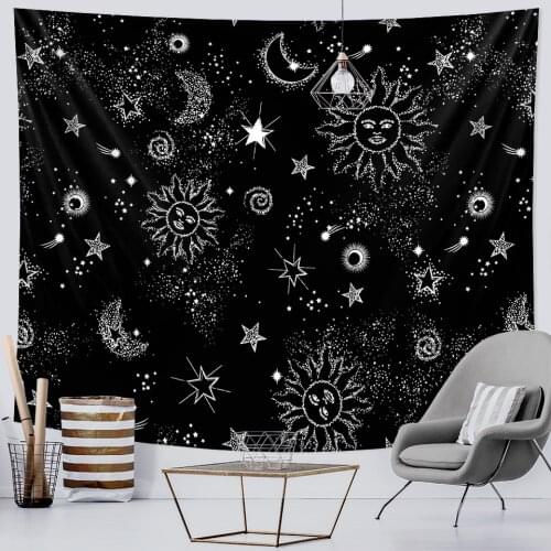Psychedelic scene black and white sun moon witchcraft home art decorative tapestry Hippie Bohemia decorative Mandala yoga mat